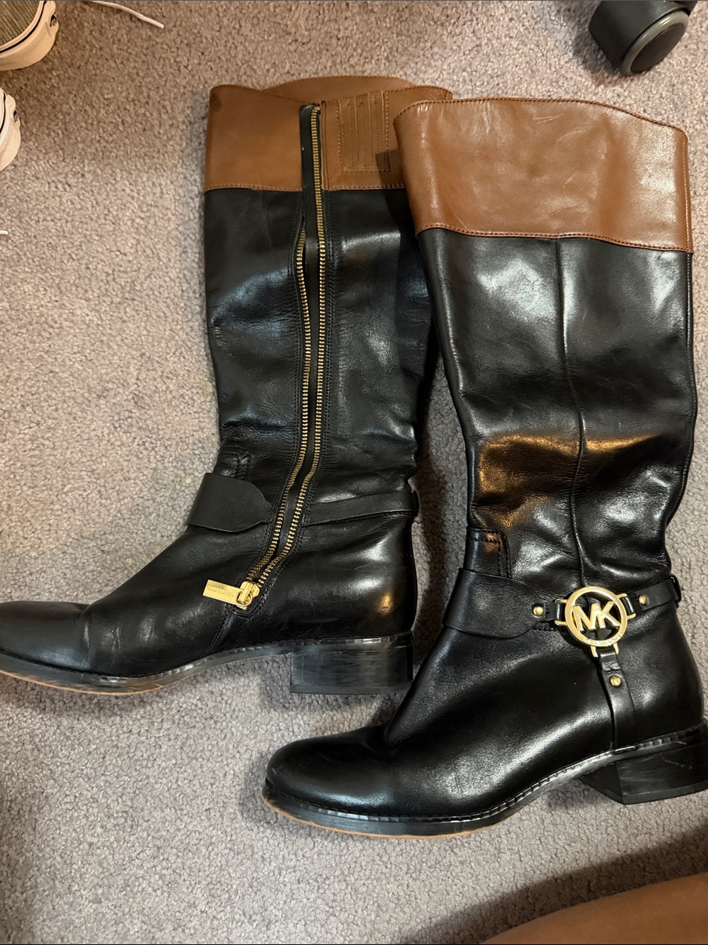 Michael Kors Black and Brown Leather Over-the-Knee Riding Boots